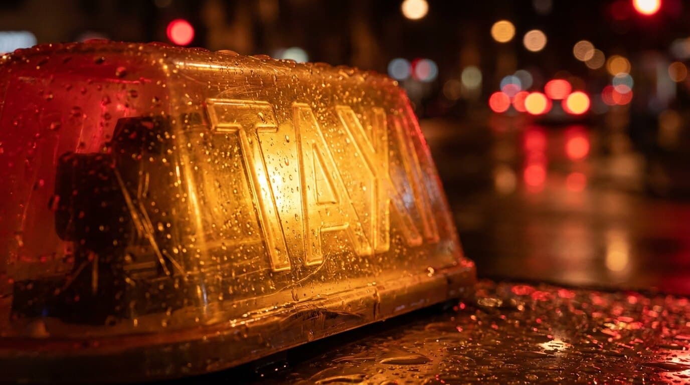 Beleuchtetes Taxi-Dachschild bei Nacht in Hamburg